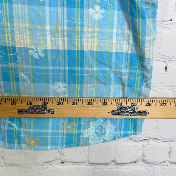 Cottage Shirt Plaid Floral Embroidered Women Plus Size 3X Check Button Cabin Top - Picture 7 of 8